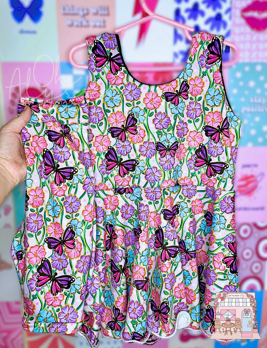 7/8 Pink Butterfly Peplum Biker set