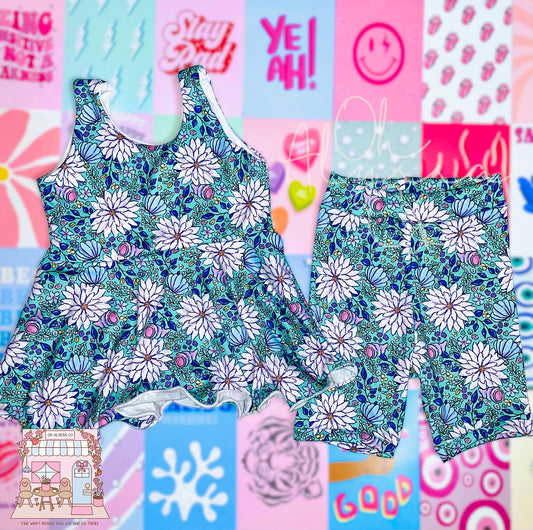 3t floral shells peplum biker set
